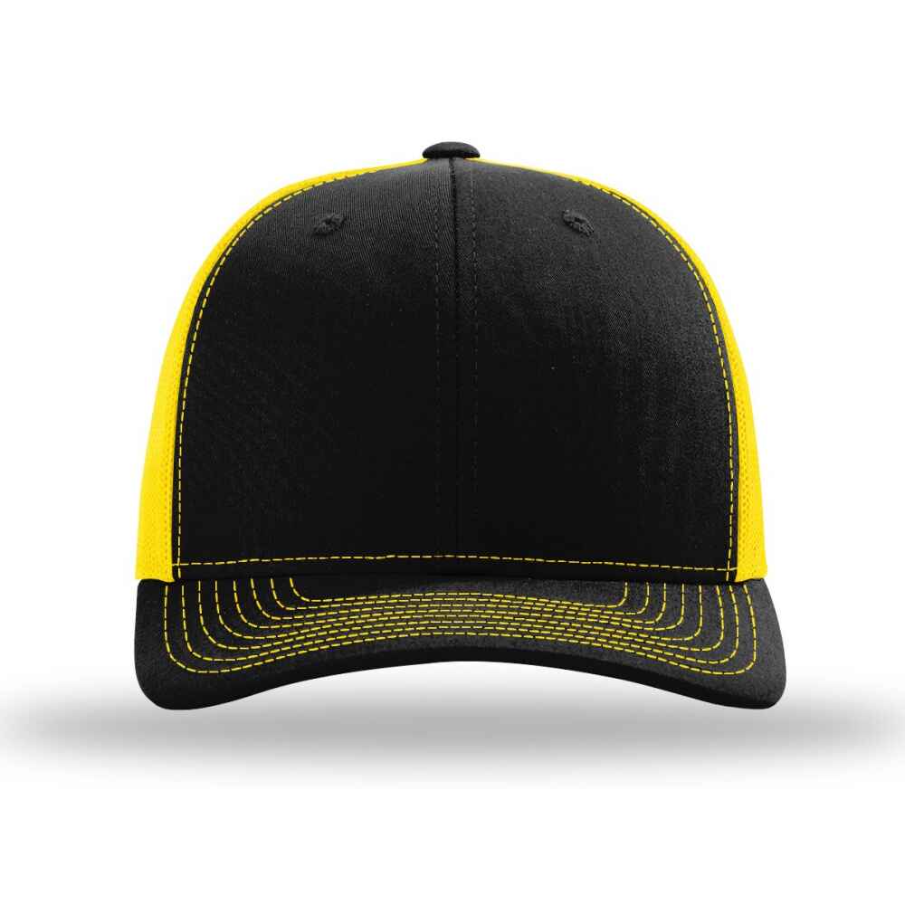 Custom-Black-yellow-color-112-style-blank-trucker-hat-front-view