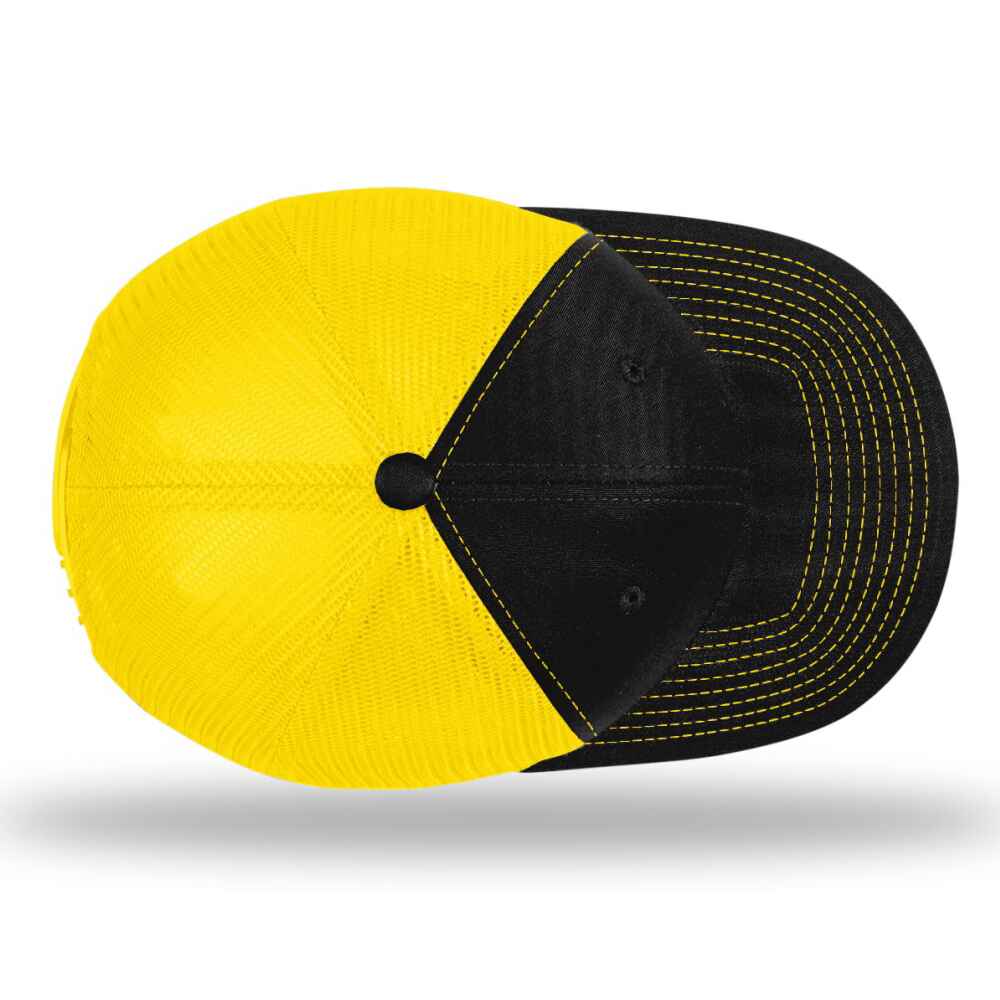 Custom-Black-yellow-color-112-style-blank-trucker-hat-top-view