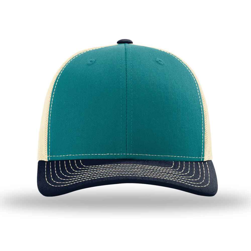 Custom-Blue-Teal-Birch-Navy-color-112-style-blank-trucker-hat-Front-view