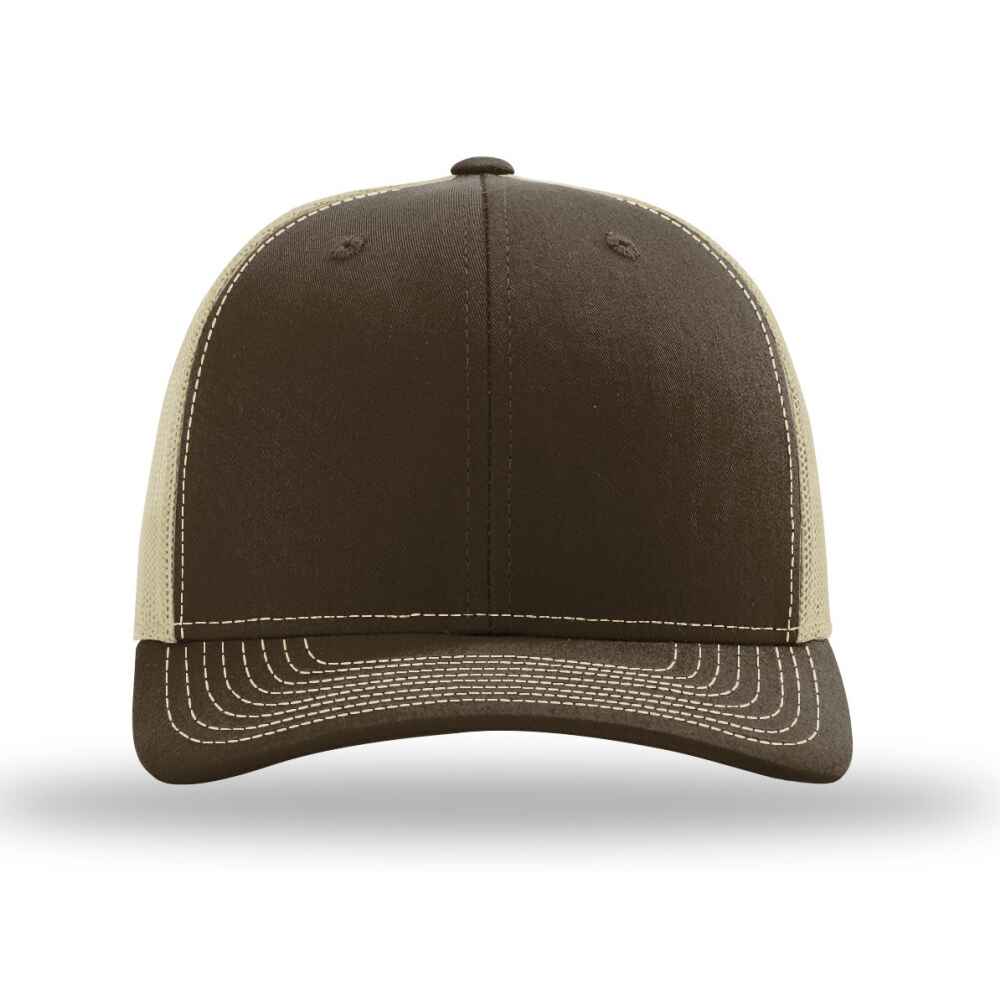 Custom-Brown-Khaki-color-112-style-blank-trucker-hat-Front-view