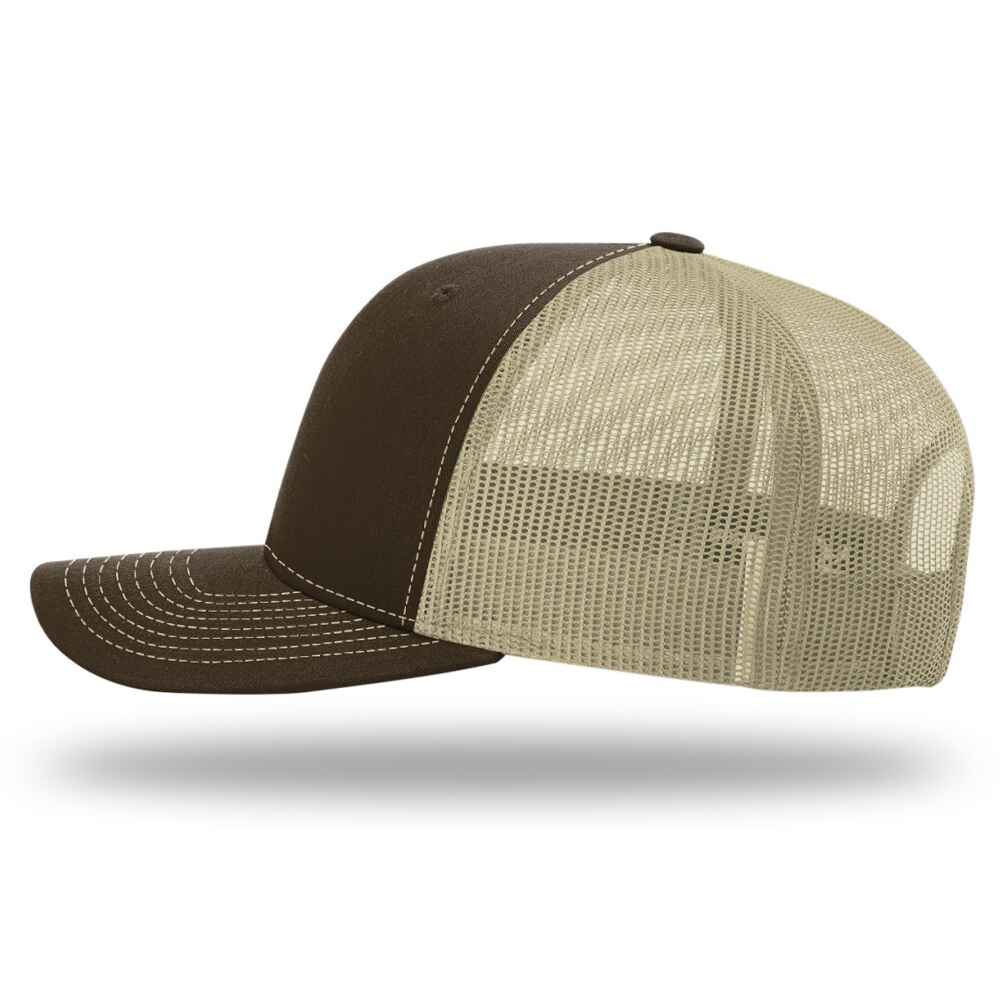 Custom-Brown-Khaki-color-112-style-blank-trucker-hat-left-view