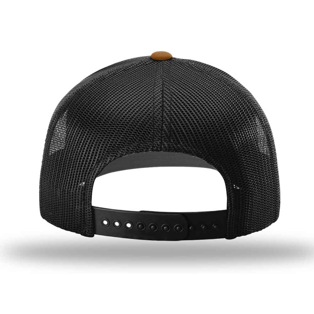 Custom-Caramel-black-color-112-style-blank-trucker-hat-back-view