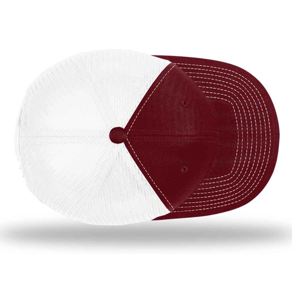 Custom-Cardinal-White-color-112-style-blank-trucker-hat-top-view