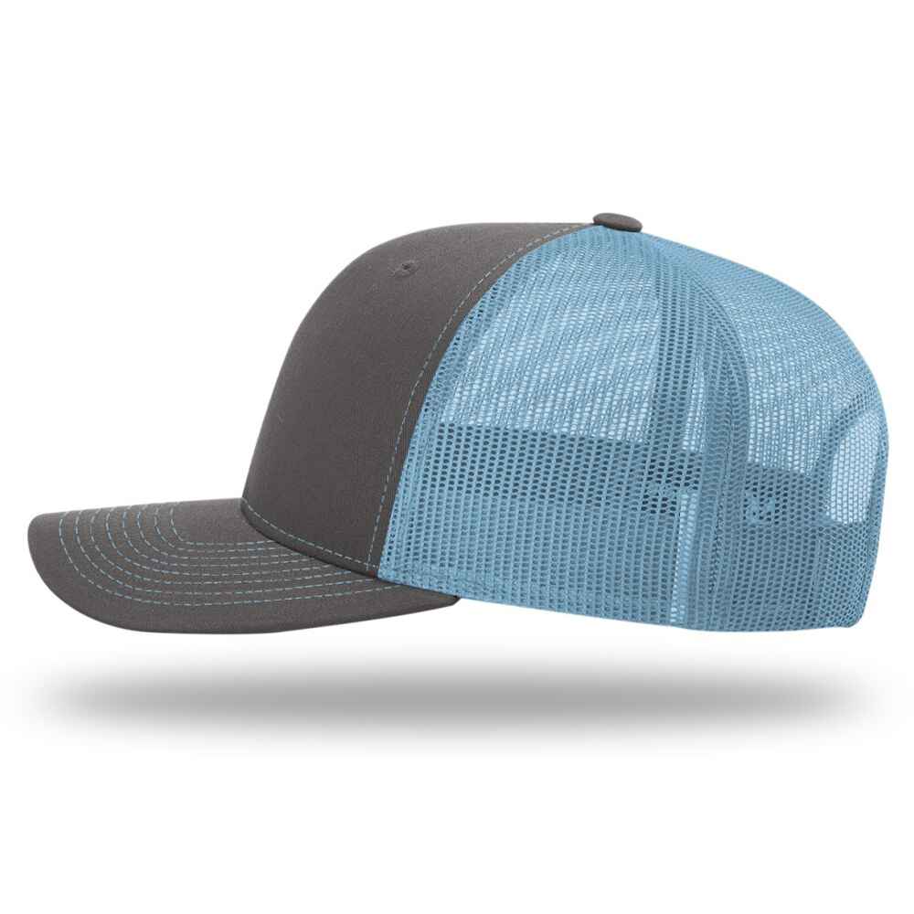 Custom-Charcoal-Columbia-blue-color-112-style-blank-trucker-hat-Left-view