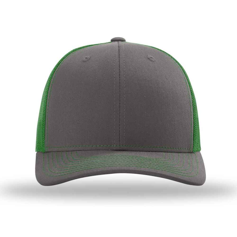 Custom-Charcoal-Kelly-color-112-style-blank-trucker-hat-front-view