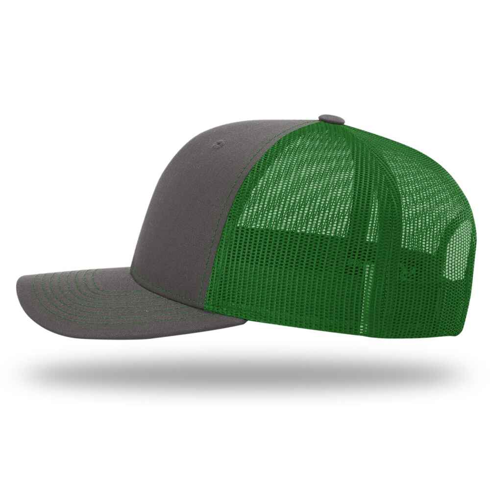 Custom-Charcoal-Kelly-color-112-style-blank-trucker-hat-left-view