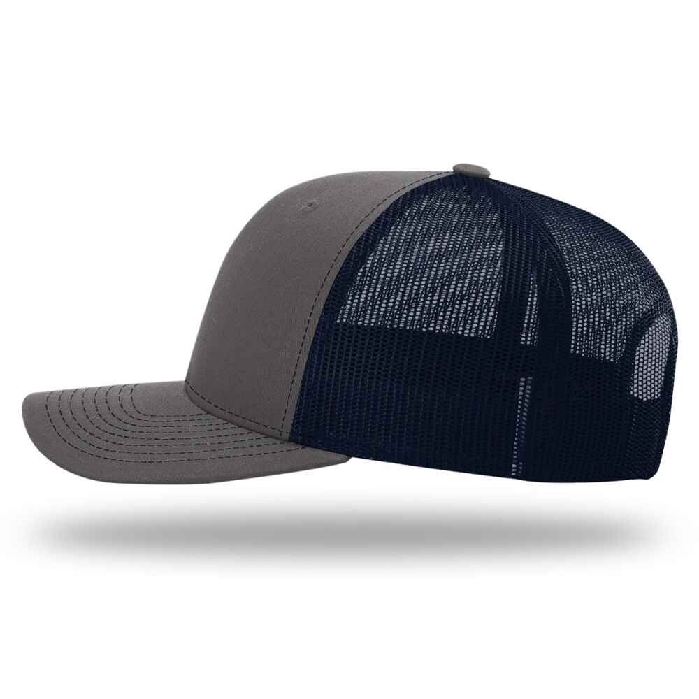 Custom-Charcoal-Navy-color-112-style-blank-trucker-hat-left-view