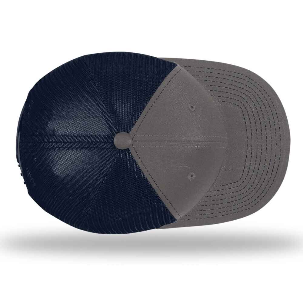 Custom-Charcoal-Navy-color-112-style-blank-trucker-hat-top-view