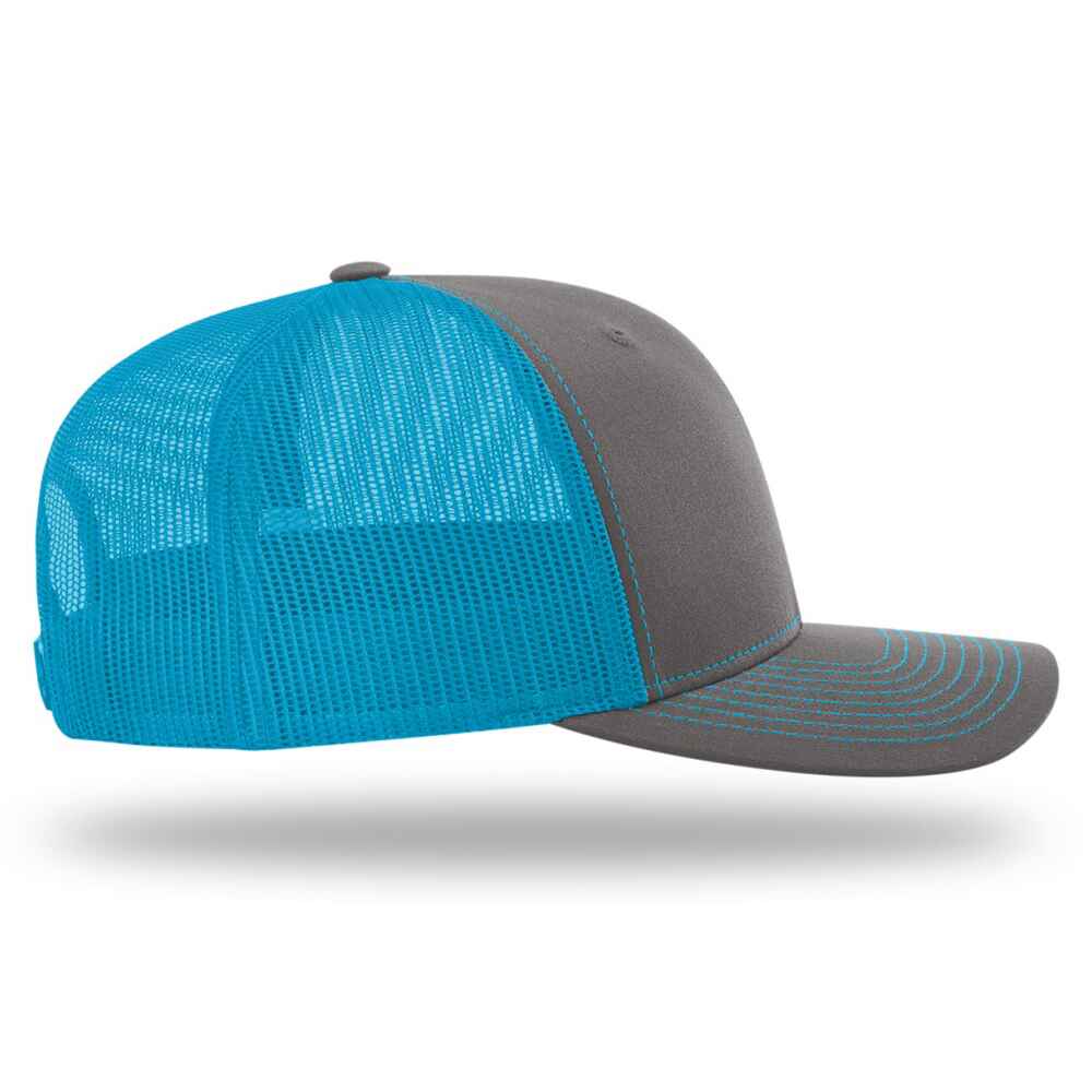 Custom-Charcoal-Neon-Blue-color-112-style-blank-trucker-hat-right-view