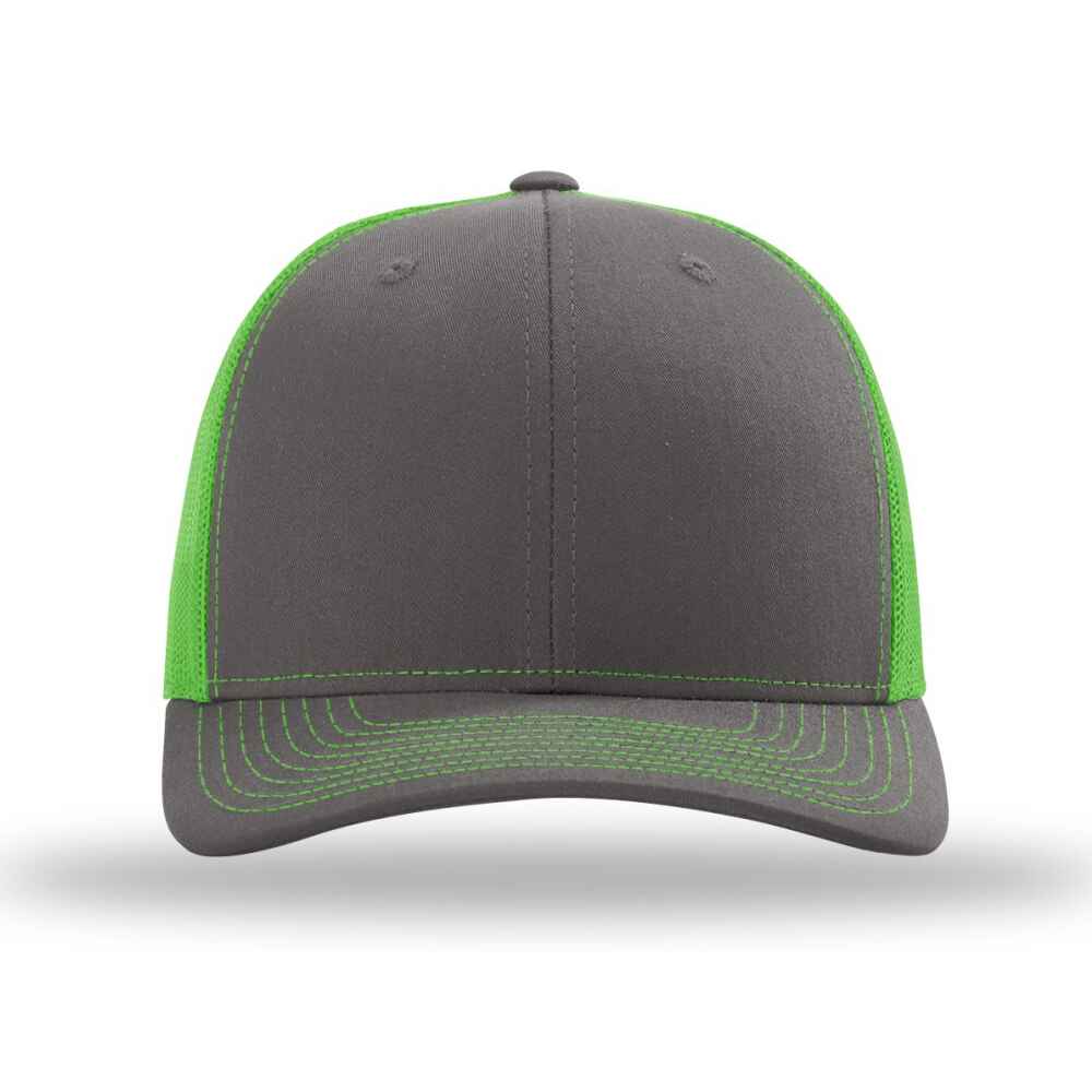 Custom-Charcoal-Neon-Green-color-112-style-blank-trucker-hat-front-view