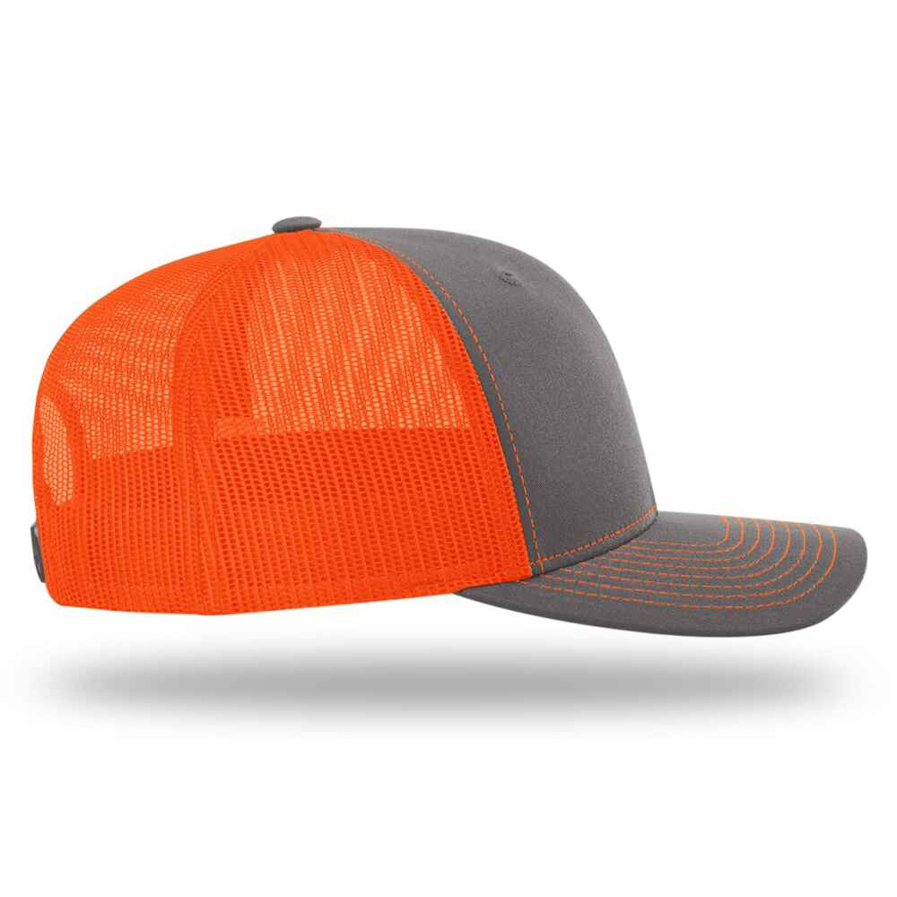 Custom-Charcoal-Neon-Orange-color-112-style-blank-trucker-hat-right-view