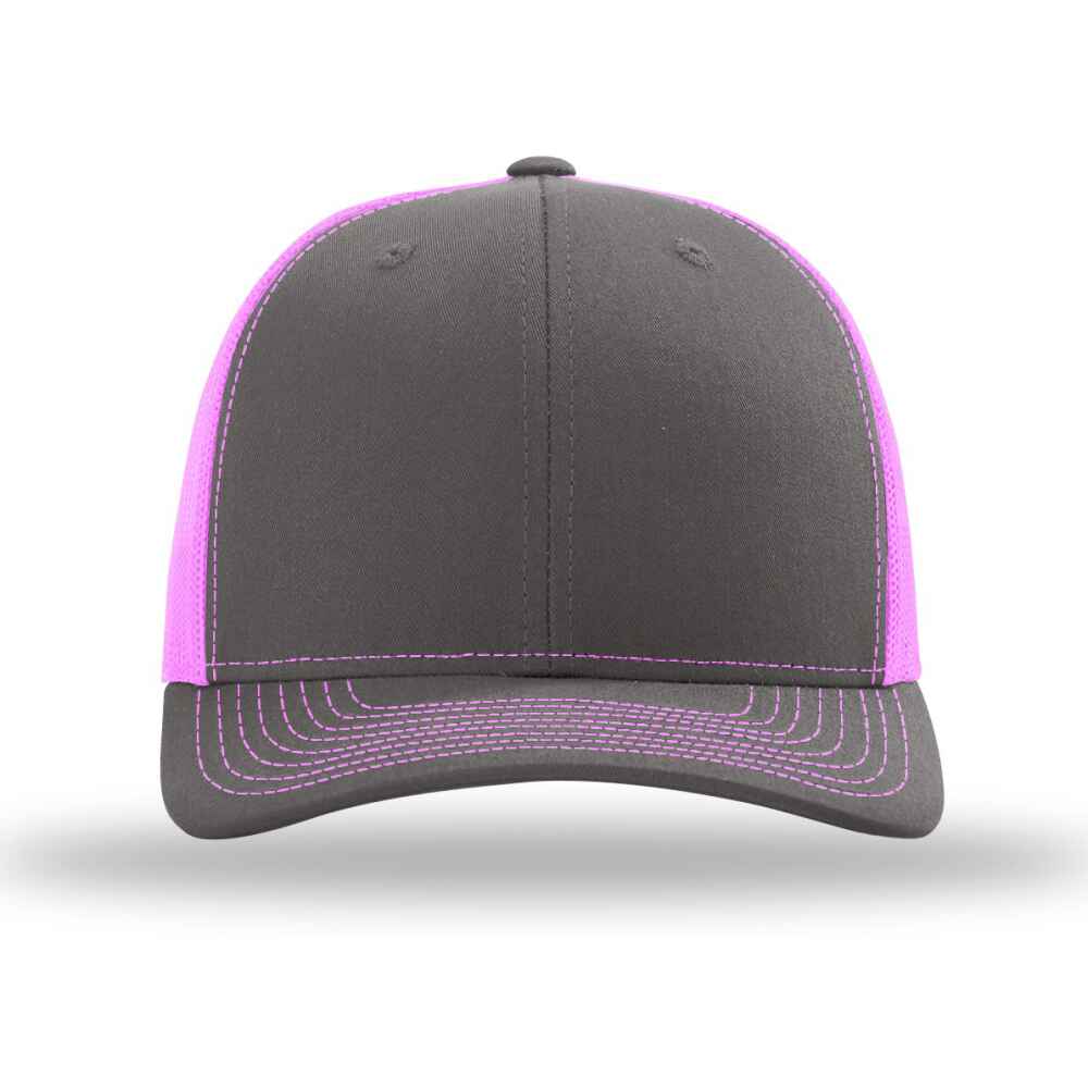 Custom Blank Richardson Style 112 Trucker Hat Split Colors Charcoal Cotton Neon Pink Mesh