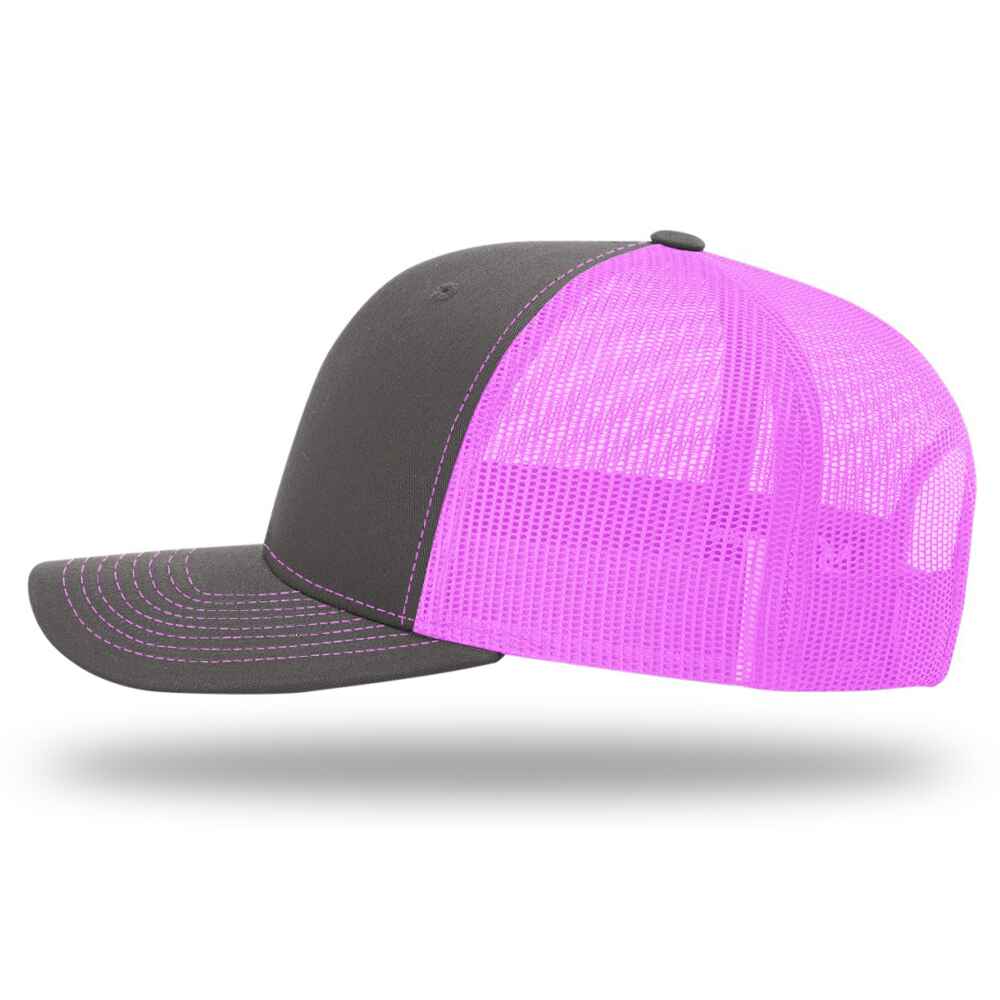 Custom Blank Richardson Style 112 Trucker Hat Split Colors Charcoal Cotton Neon Pink Mesh