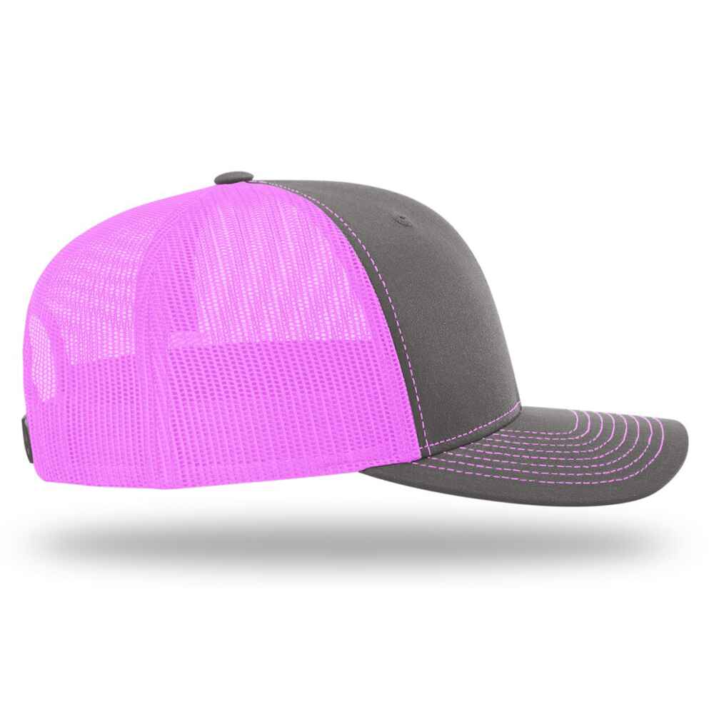 Custom Blank Richardson Style 112 Trucker Hat Split Colors Charcoal Cotton Neon Pink Mesh