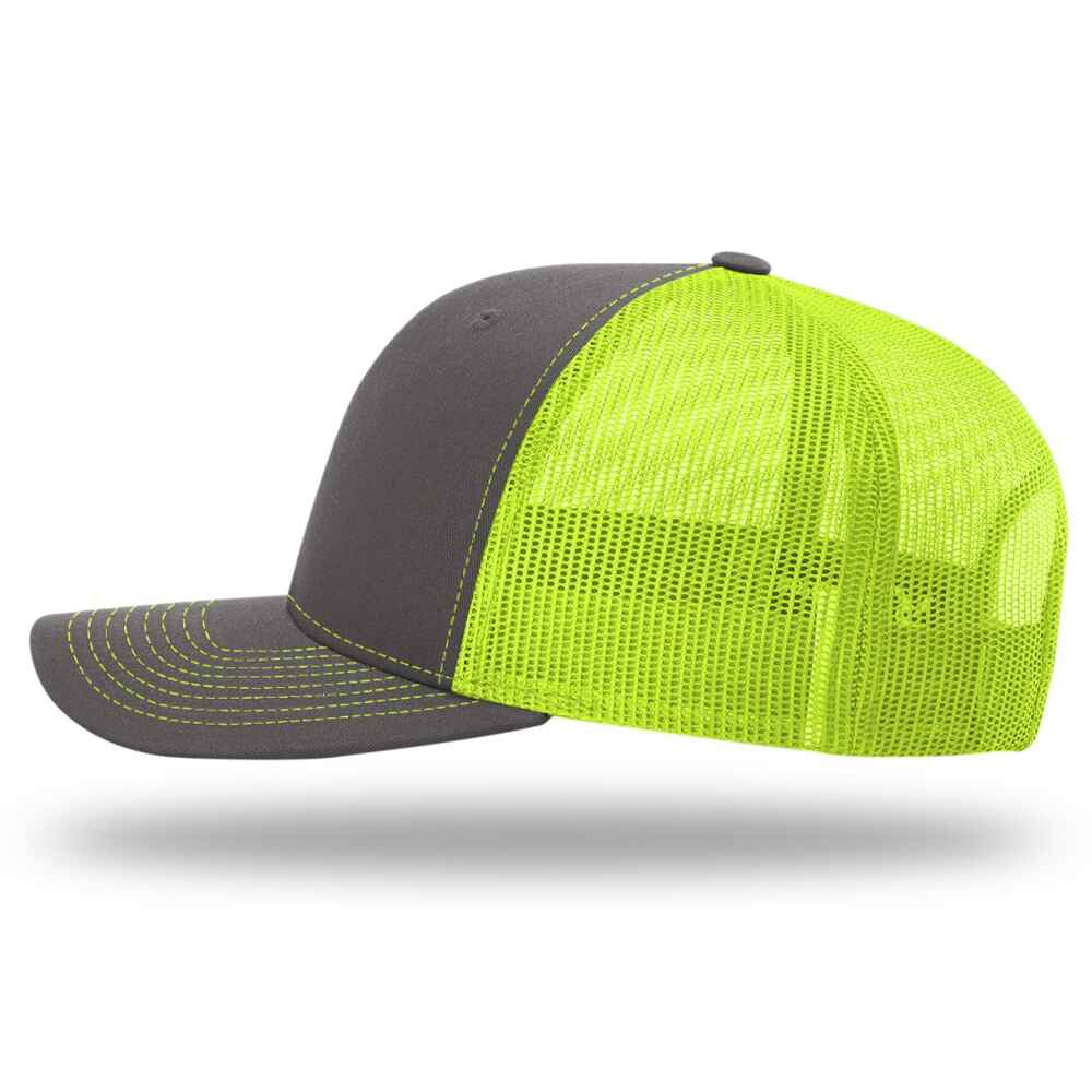 Custom-Charcoal-Neon-Yellow-color-112-style-blank-trucker-hat-Left-view