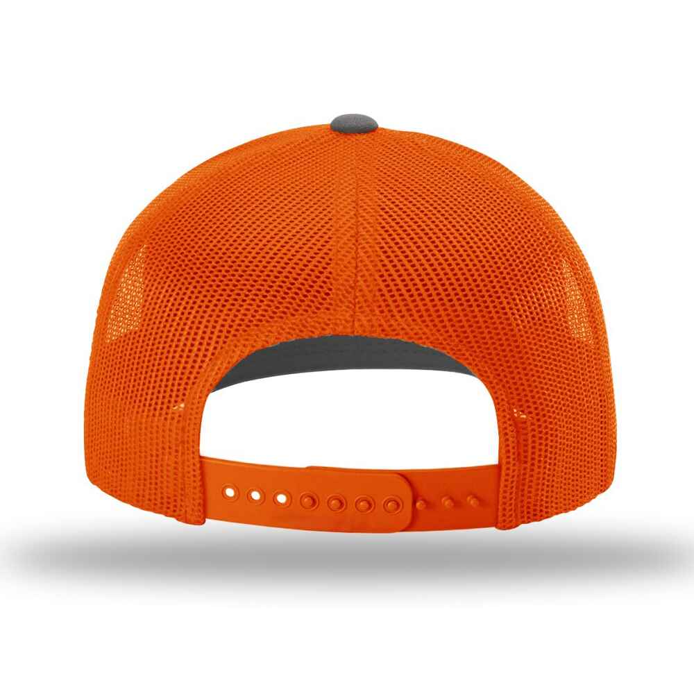 Custom-Charcoal-Orange-color-112-style-blank-trucker-hat-back-view