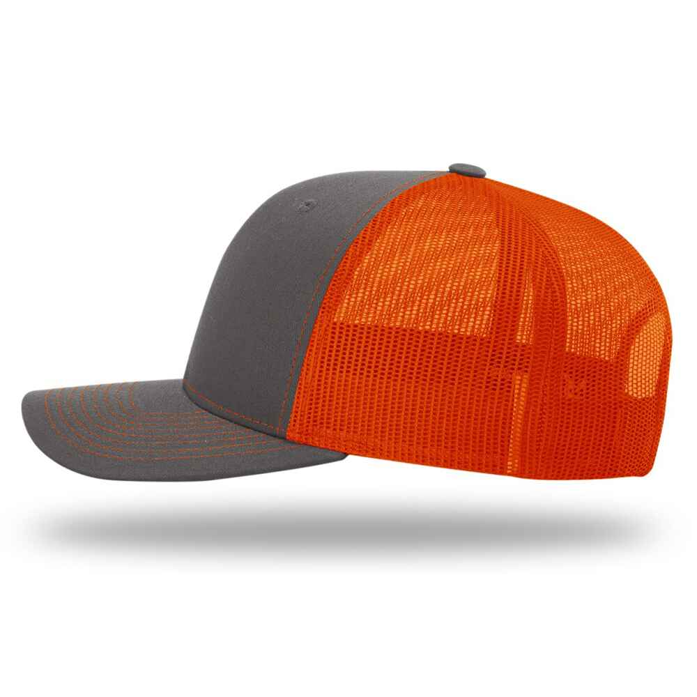 Custom-Charcoal-Orange-color-112-style-blank-trucker-hat-left-view