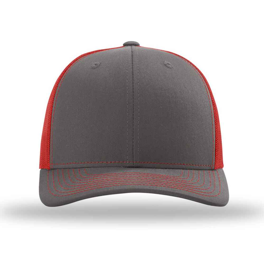 Custom Blank Richardson Style 112 Trucker Hat Split Colors Charcoal Cotton Red Mesh