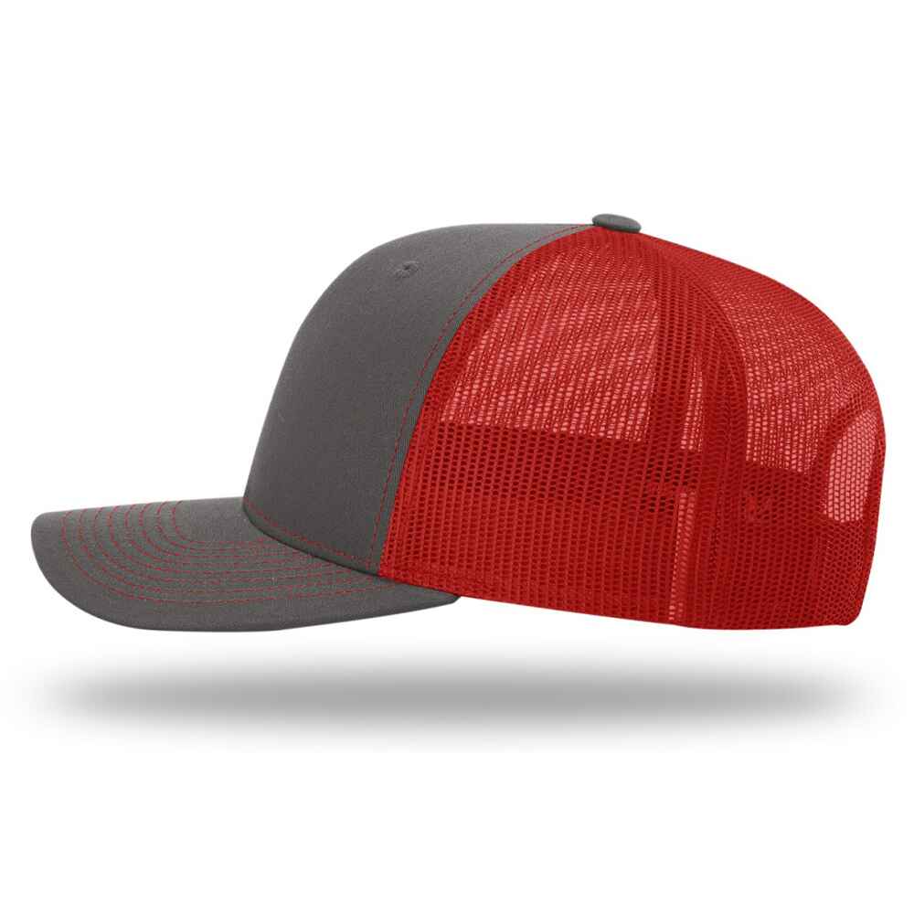 Custom Blank Richardson Style 112 Trucker Hat Split Colors Charcoal Cotton Red Mesh