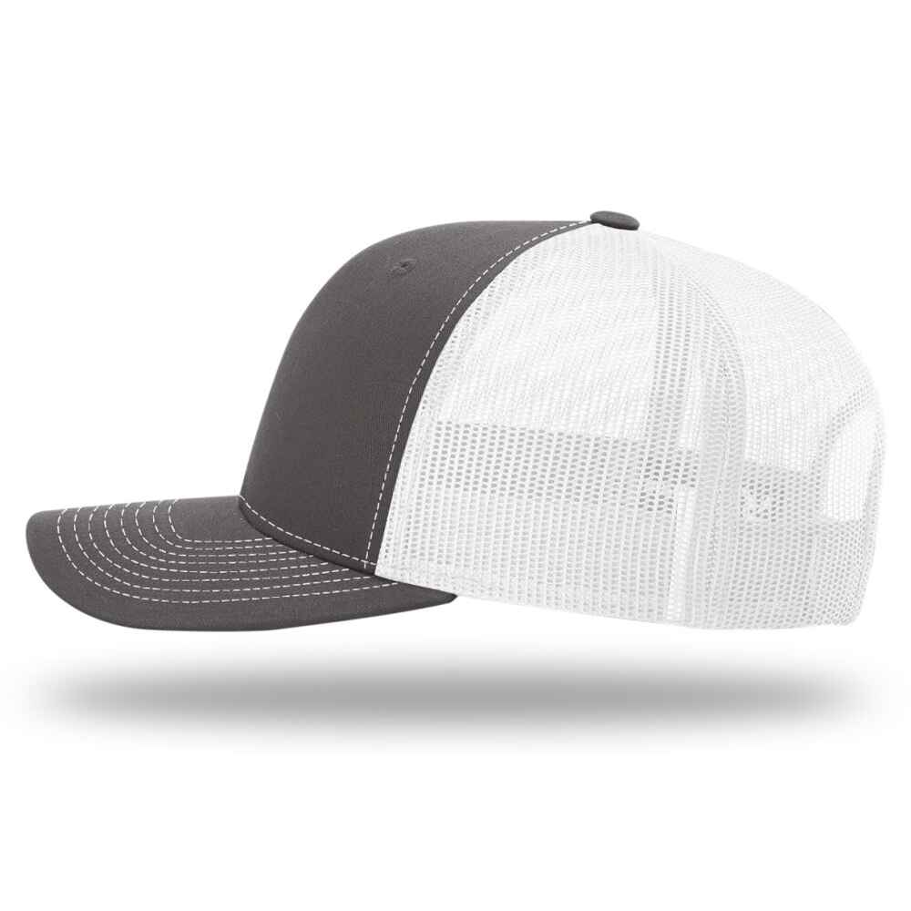 Custom-Charcoal-White-color-112-style-blank-trucker-hat-left-view