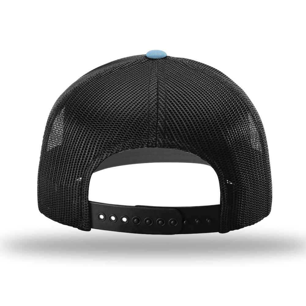 Custom-Columbia-Blue-Black-color-112-style-blank-trucker-hat-back-view