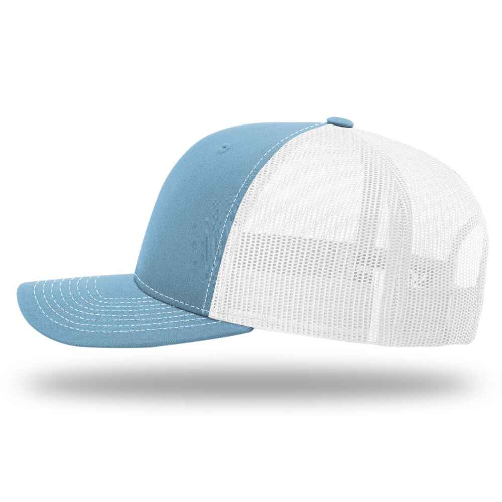 Custom-Columbia-Blue-White-color-112-style-blank-trucker-hat-left-view