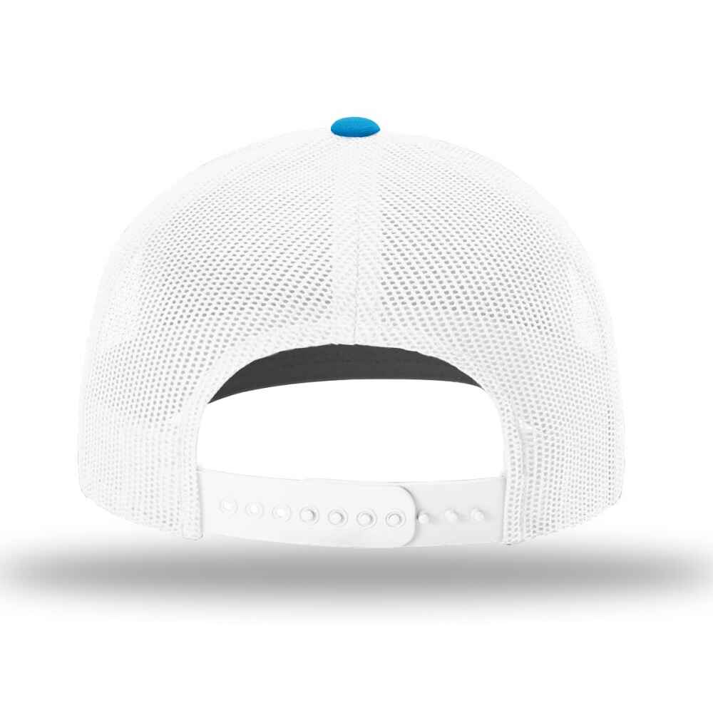 Custom-Cyan-White-color-112-style-blank-trucker-hat-back-view