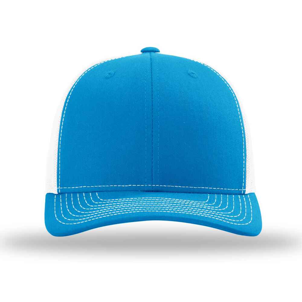 Custom-Cyan-White-color-112-style-blank-trucker-hat-front-view