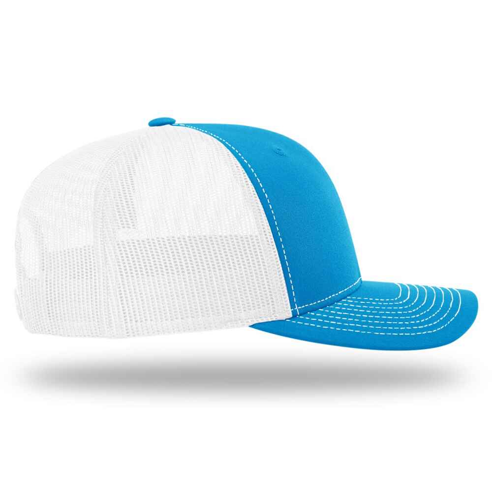 Custom-Cyan-White-color-112-style-blank-trucker-hat-right-view