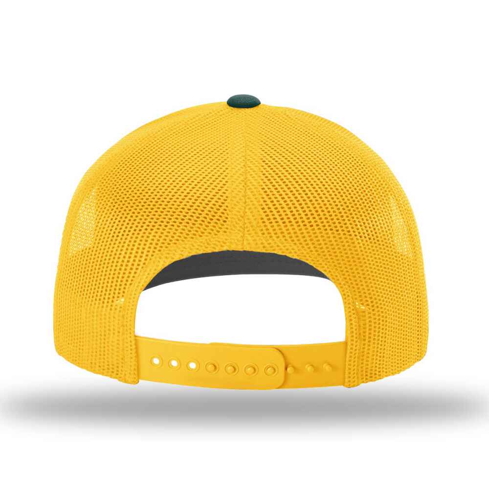 Custom-Dark-Green-Gold-color-112-style-blank-trucker-hat-back-view