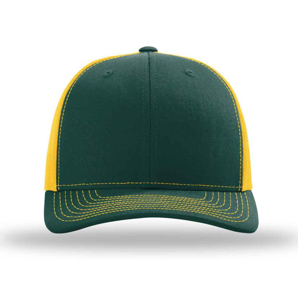 Custom-Dark-Green-Gold-color-112-style-blank-trucker-hat-front-view