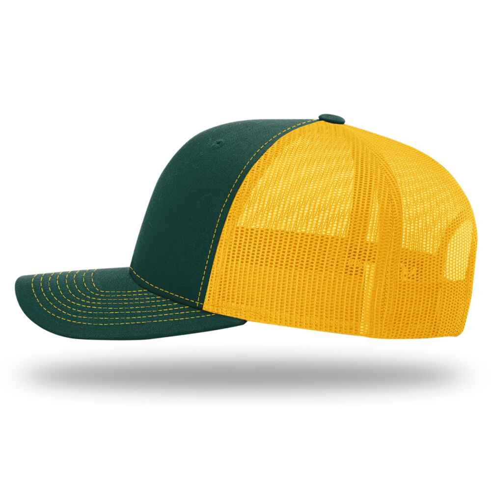 Custom-Dark-Green-Gold-color-112-style-blank-trucker-hat-left-view