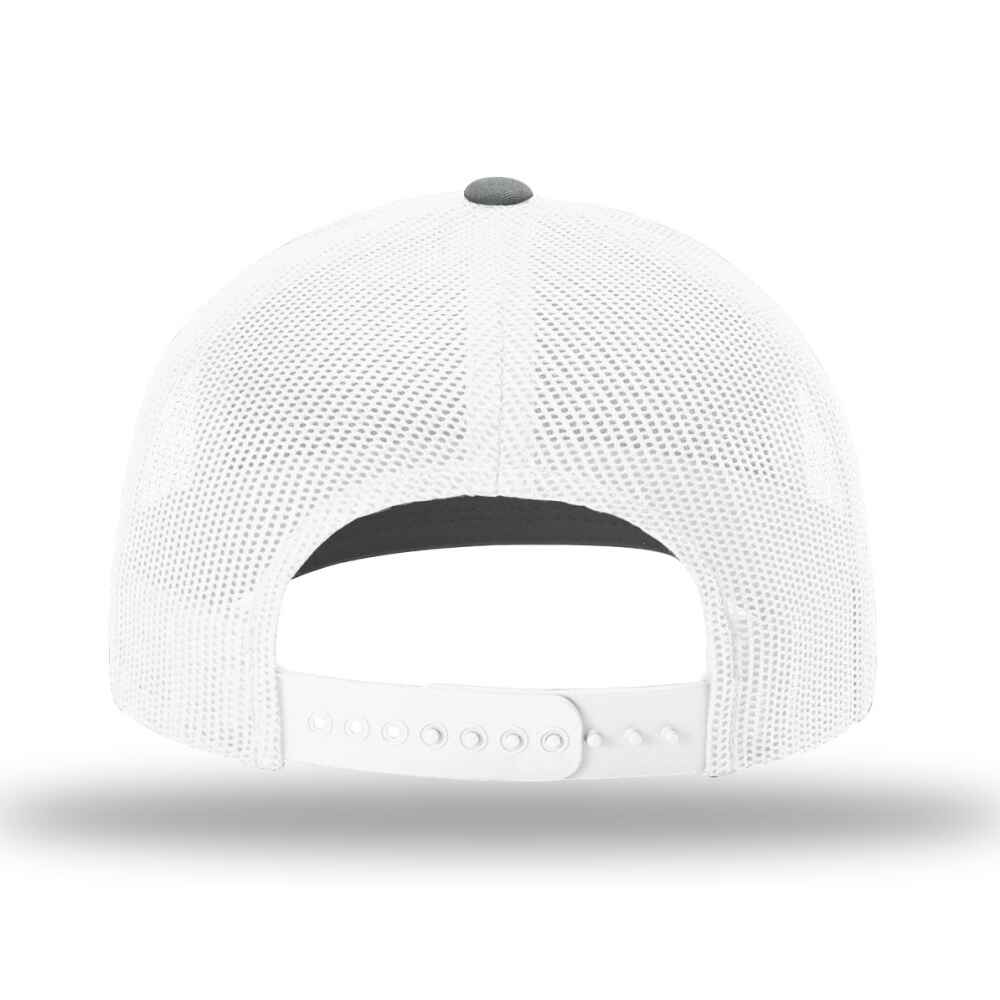 Custom-Dark-Green-White-Heather-Grey-color-112-style-blank-trucker-hat-back-view