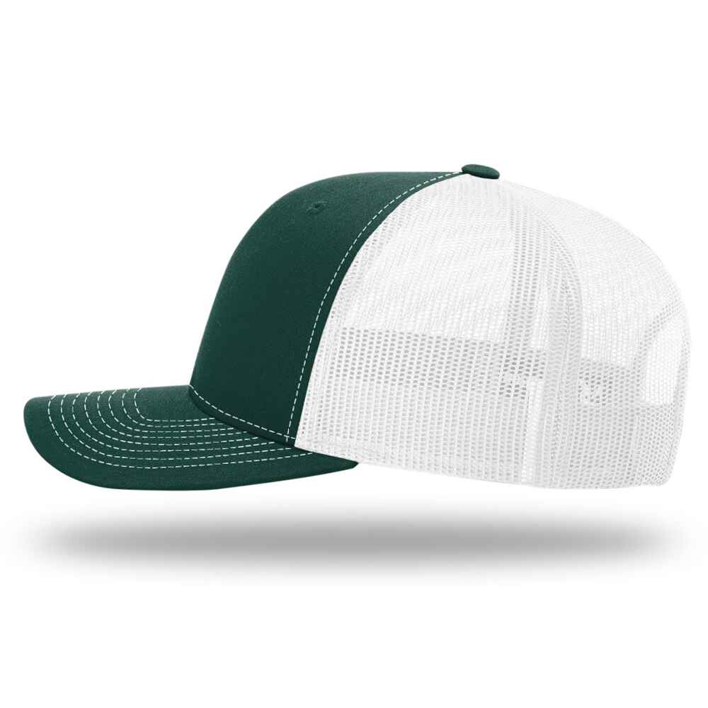 Custom-Dark-Green-White-color-112-style-blank-trucker-hat-left-view