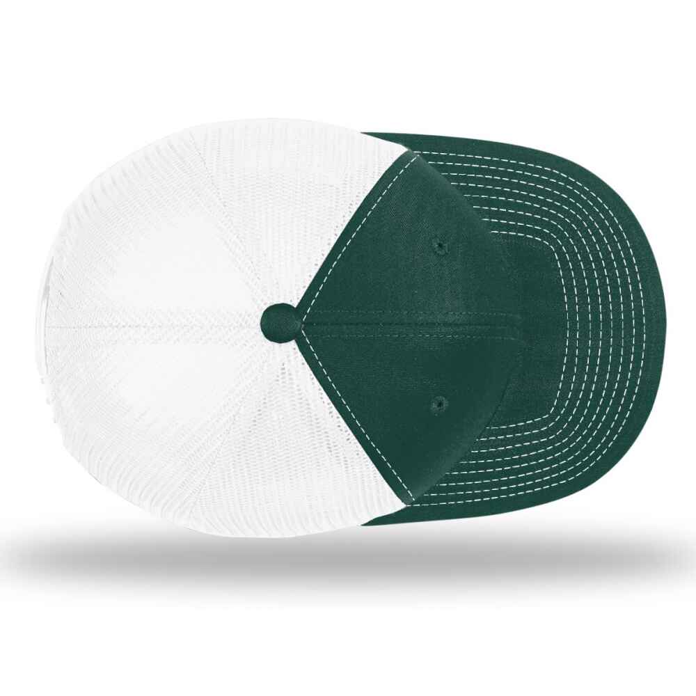 Custom-Dark-Green-White-color-112-style-blank-trucker-hat-top-view