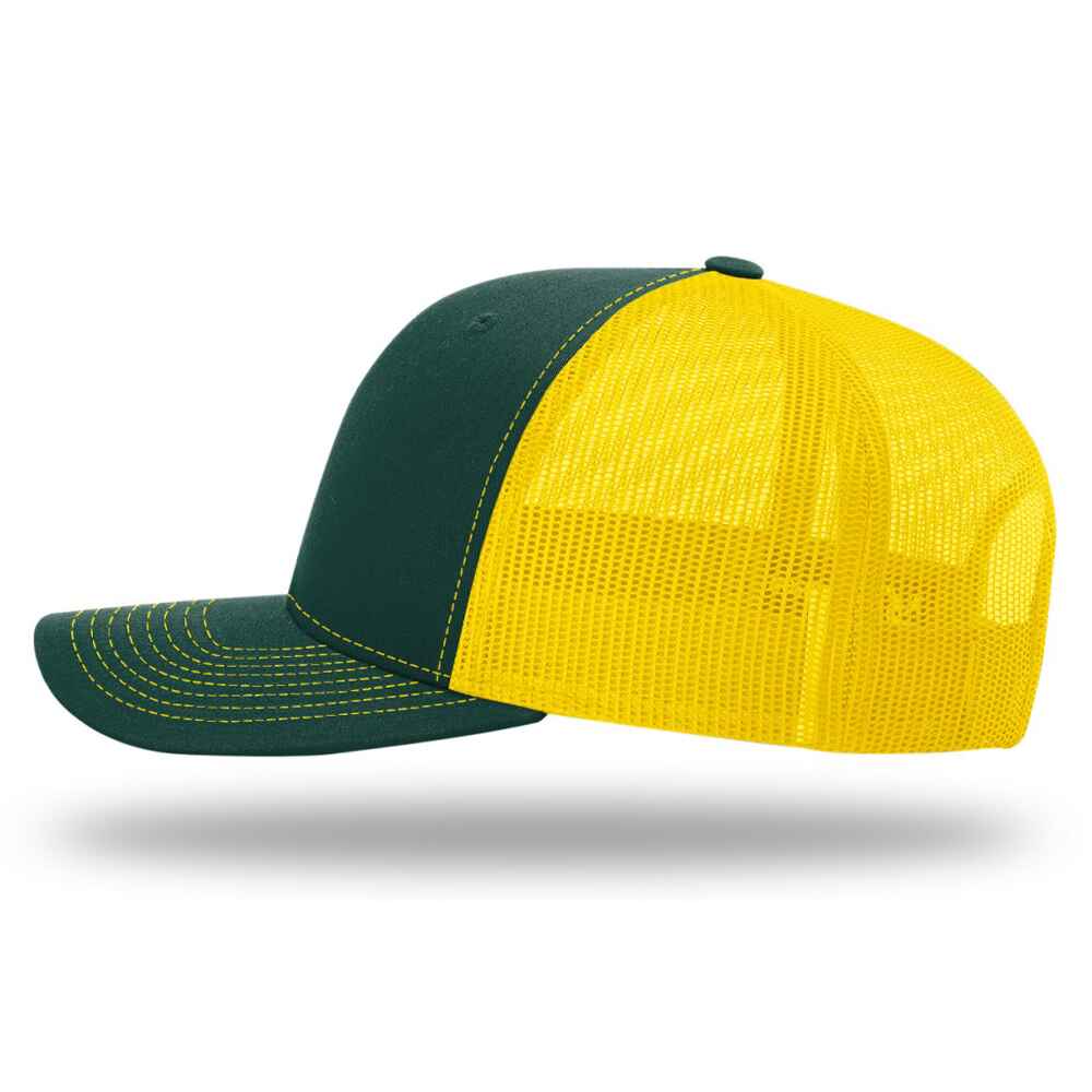 Custom-Dark-Green-Yellow-color-112-style-blank-trucker-hat-Left-view