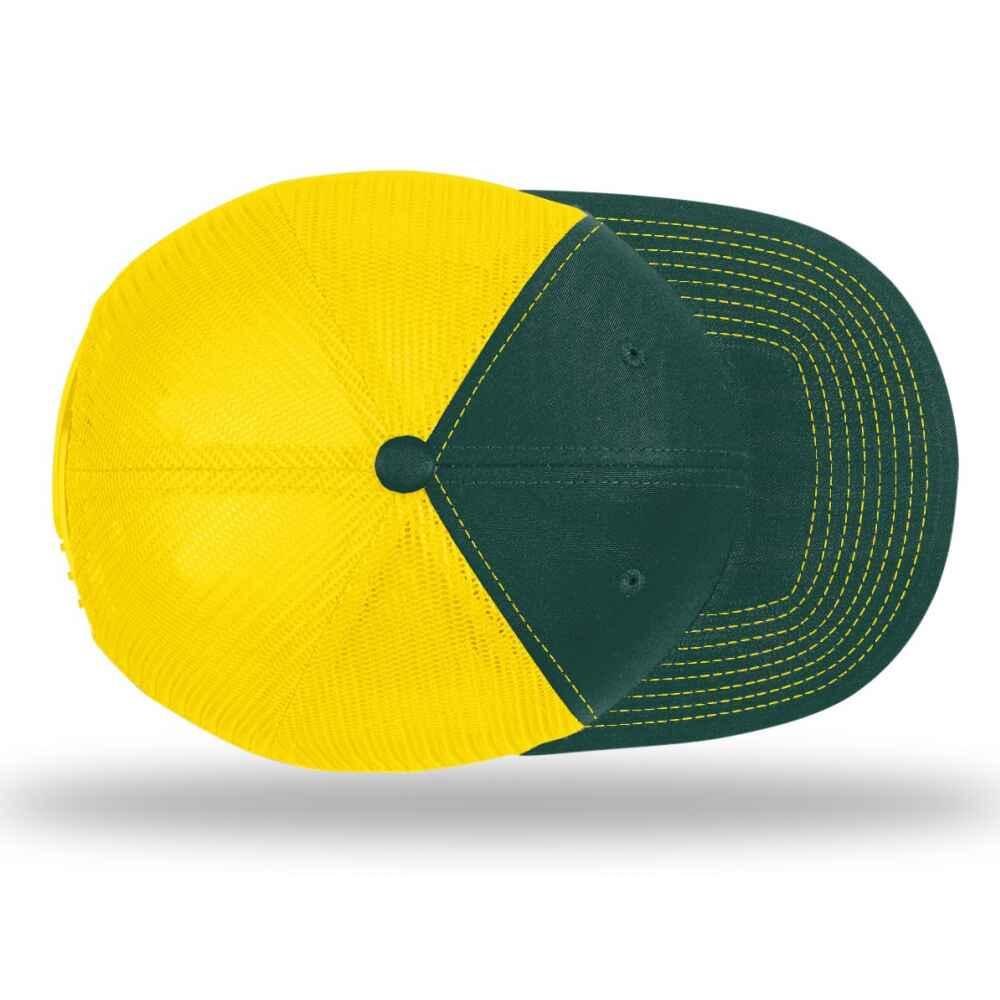 Custom-Dark-Green-Yellow-color-112-style-blank-trucker-hat-Top-view