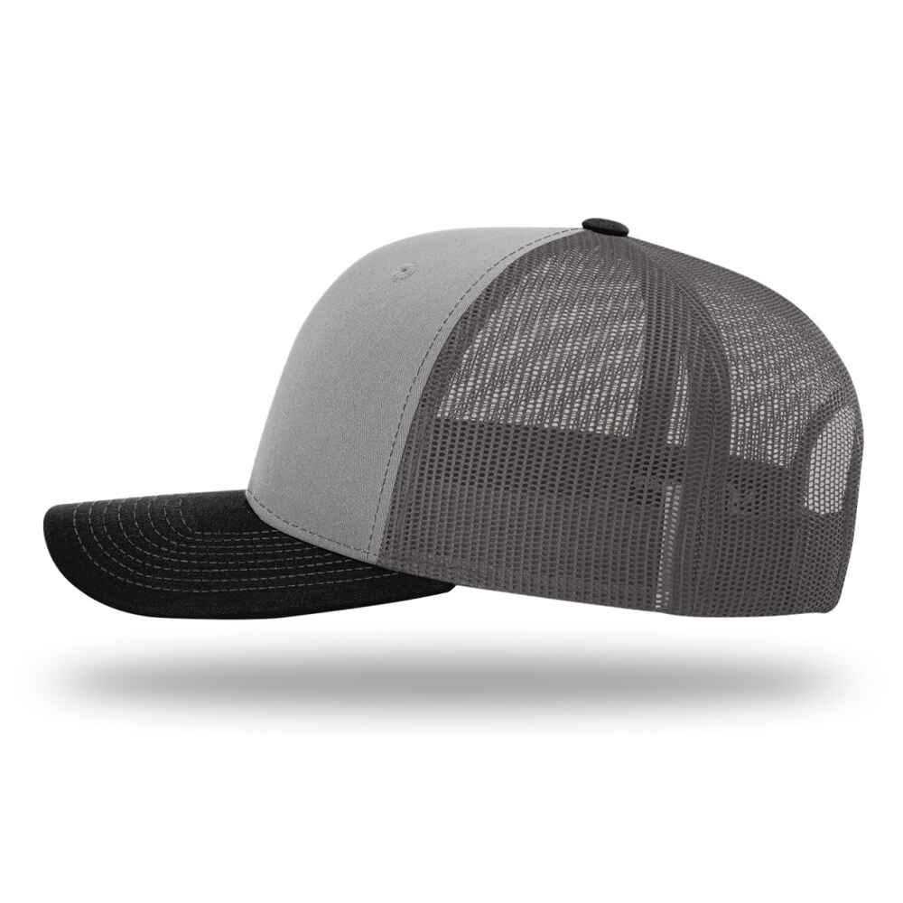 Custom-Grey-Charcoal-Black-color-112-style-blank-trucker-hat-left-view