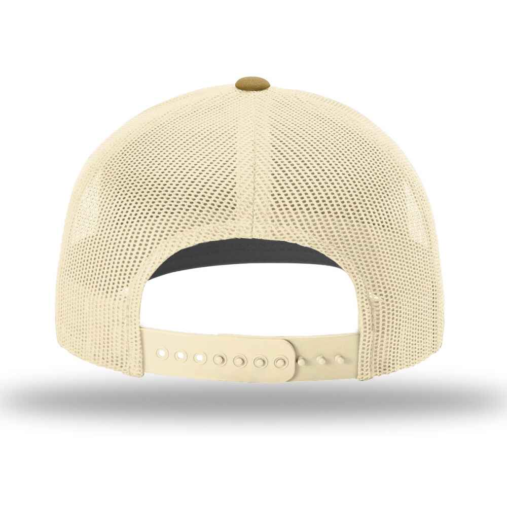 Custom-Heather-Grey-Birch-Amber-gold-color-112-style-blank-trucker-hat-Back-view