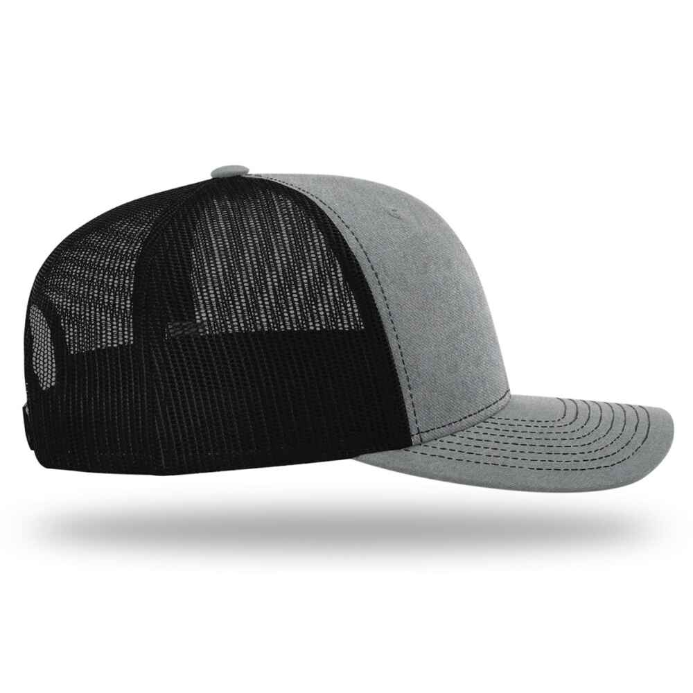 Custom-Heather-Grey-Black-color-112-style-blank-trucker-hat-right-view