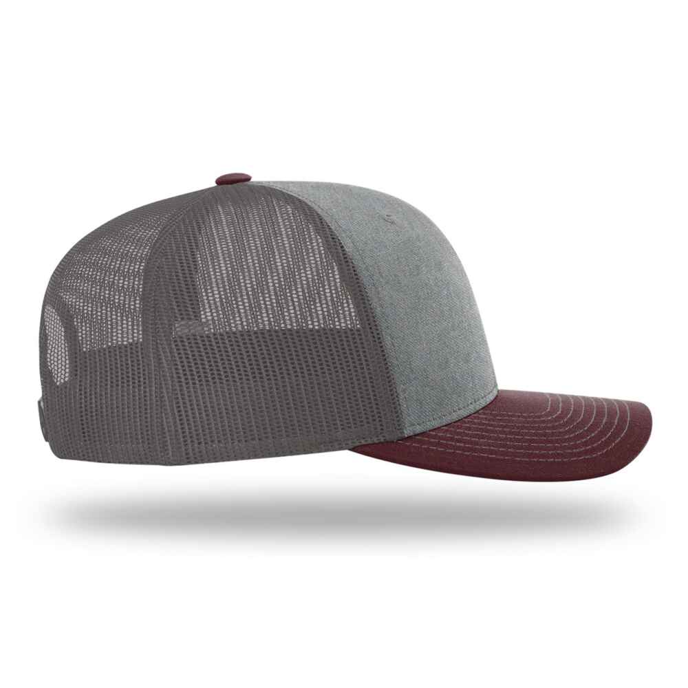 Custom-Heather-Grey-Charcoal-Maroon-color-112-style-blank-trucker-hat-right-view