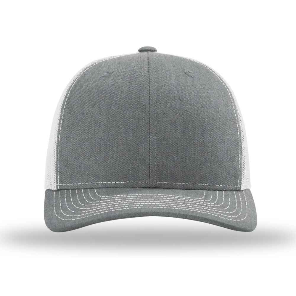 Custom-Heather-Grey-Light-Grey-color-112-style-blank-trucker-hat-Front-view