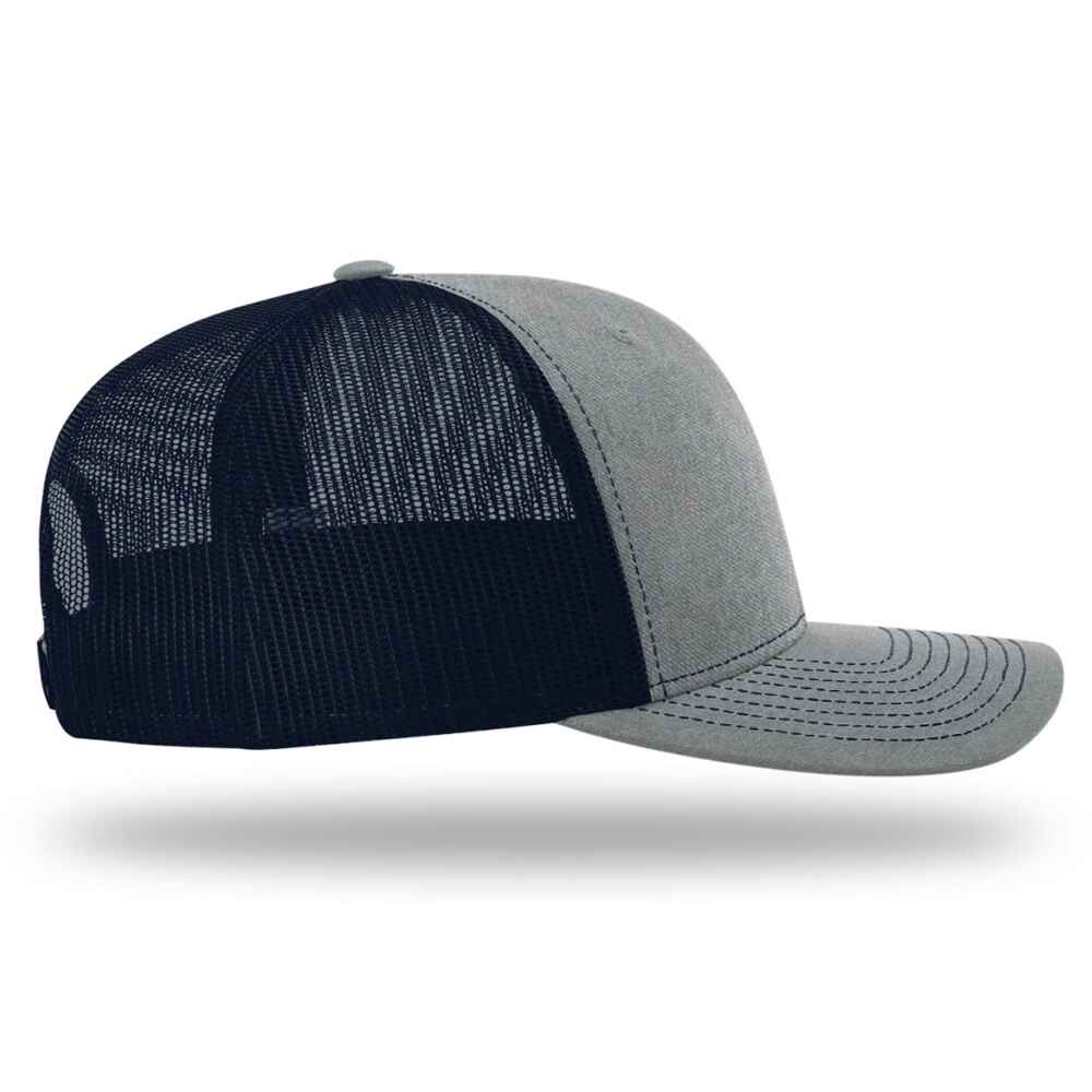 Custom-Heather-Grey-Navy-color-112-style-blank-trucker-hat-right-view