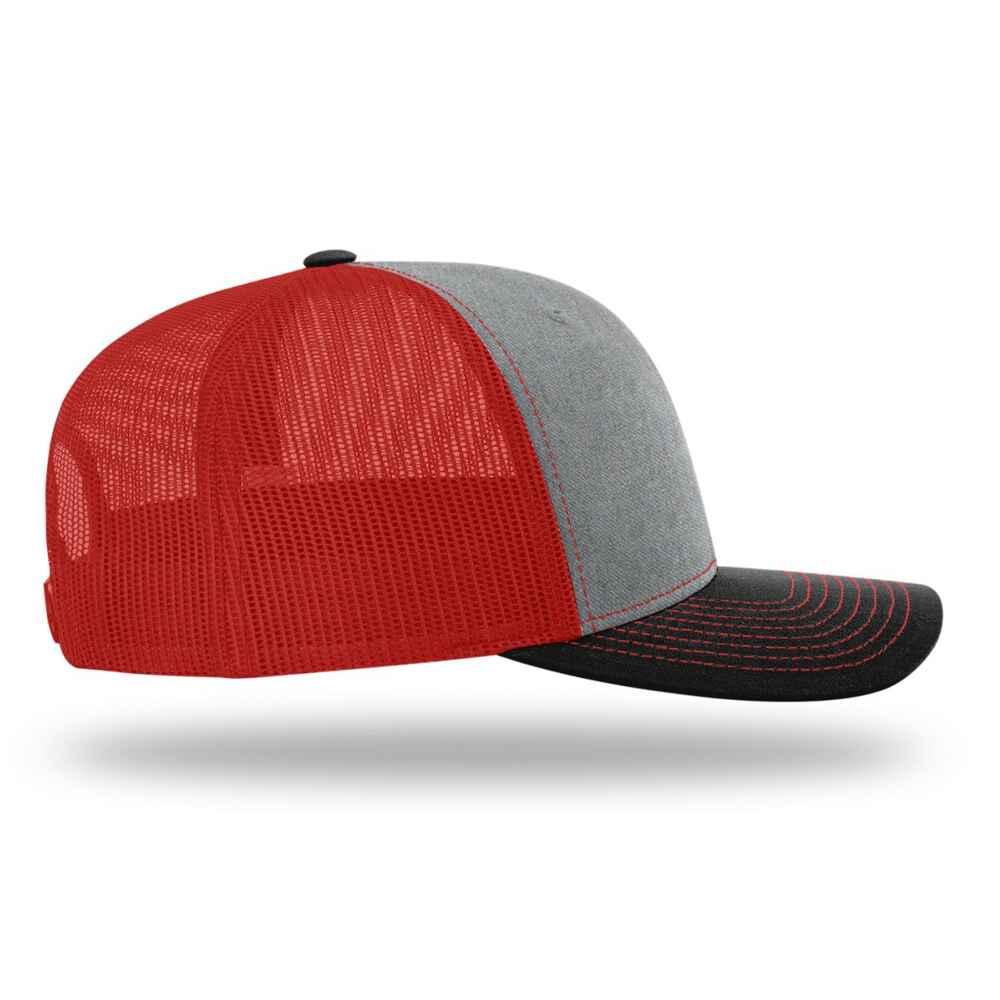 Custom-Heather-Grey-Red-black-color-112-style-blank-trucker-hat-right-view