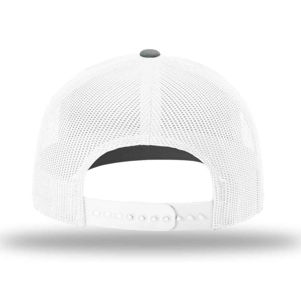 Custom-Heather-Grey-White-color-112-style-blank-trucker-hat-back-view