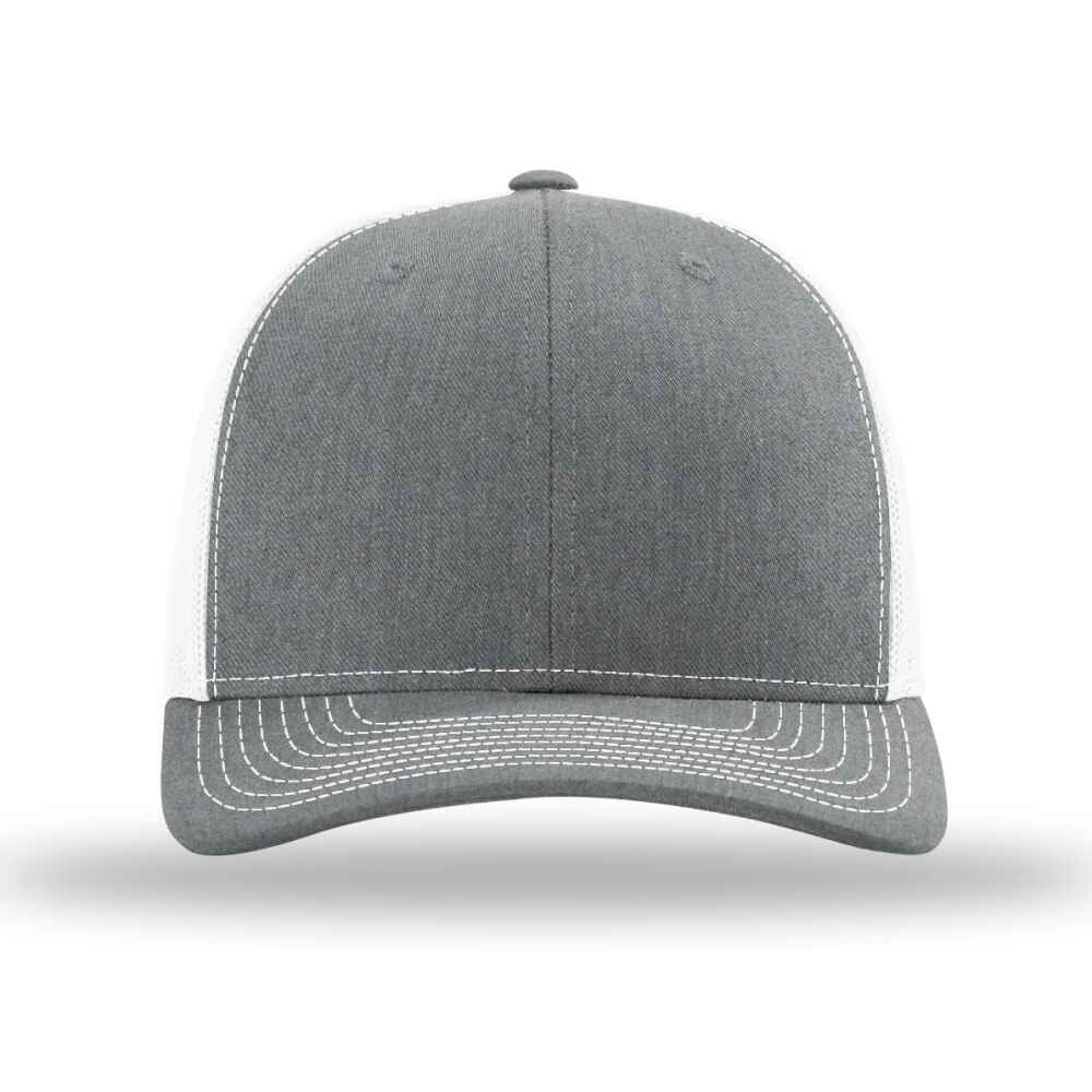 Custom-Heather-Grey-White-color-112-style-blank-trucker-hat-front-view