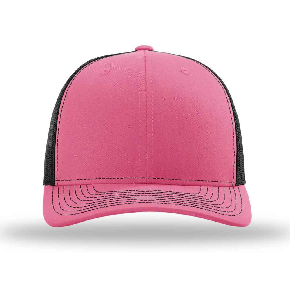 Custom-Hot-Pink-Black-color-112-style-blank-trucker-hat-front-view