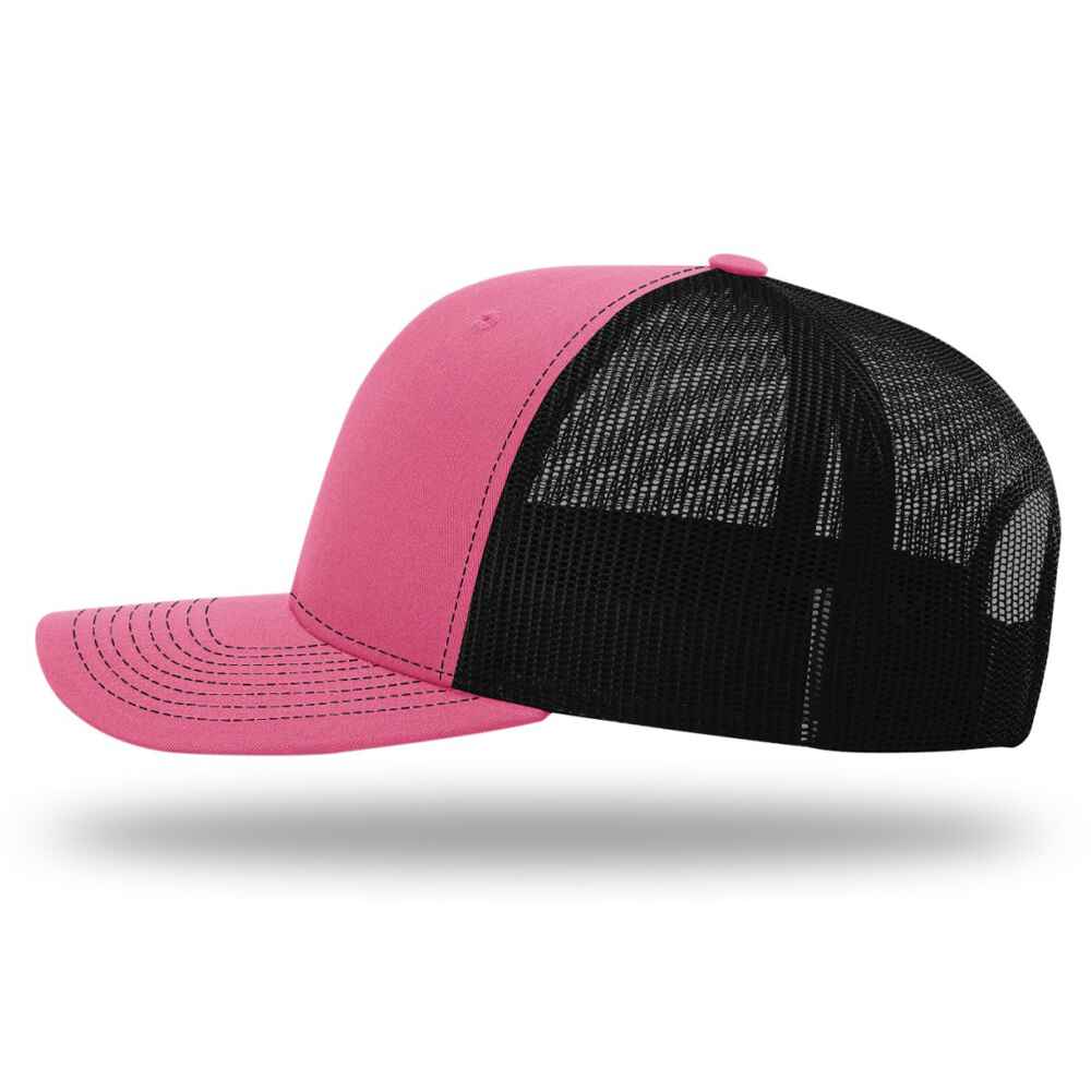 Custom-Hot-Pink-Black-color-112-style-blank-trucker-hat-left-view