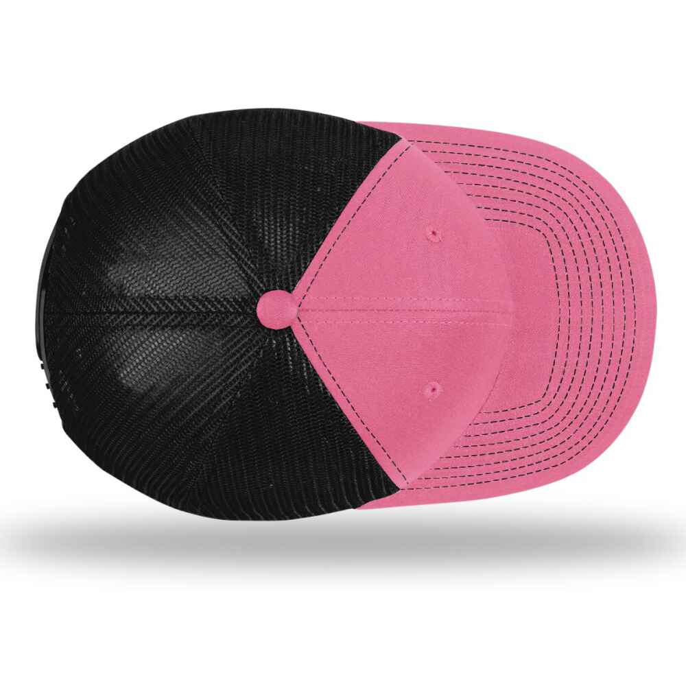 Custom-Hot-Pink-Black-color-112-style-blank-trucker-hat-top-view