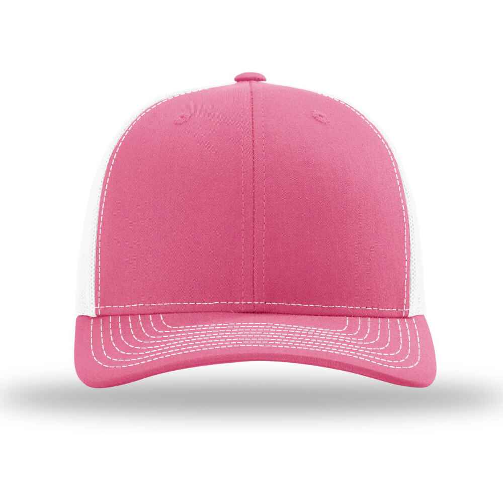 Custom-Hot-Pink-White-color-112-style-blank-trucker-hat-front-view